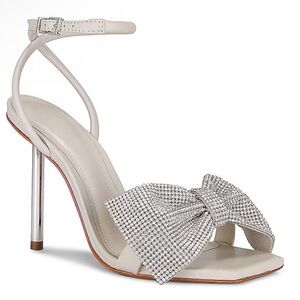 NEW NIB SCHUTZ Mila Rhinestone Bow Heel Sandal In Pearl